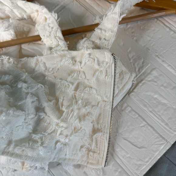 AVEC LES FILLES Crop Tank Top Off Small Elegant White Textured Women's Top - Picture 5 of 14